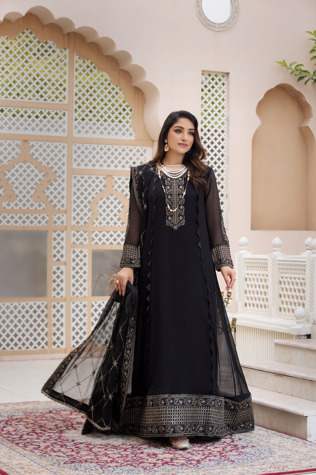 Black embroidered formal store dress