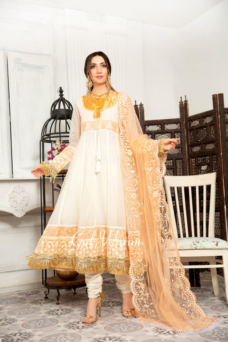 White and gold embroidered hot sale dress