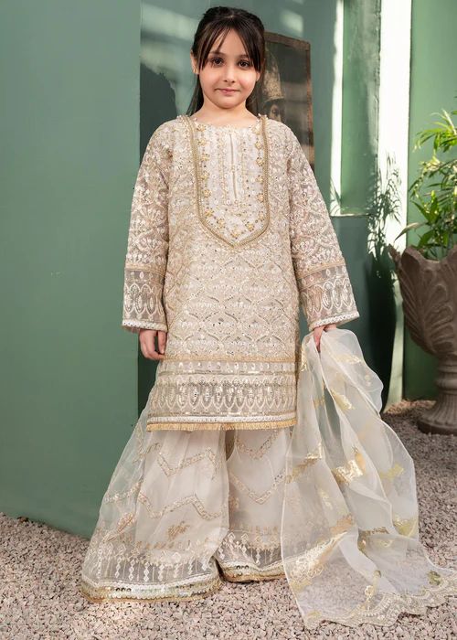 Festive Off White Gharara Dress for Girls by Mona FMGC2