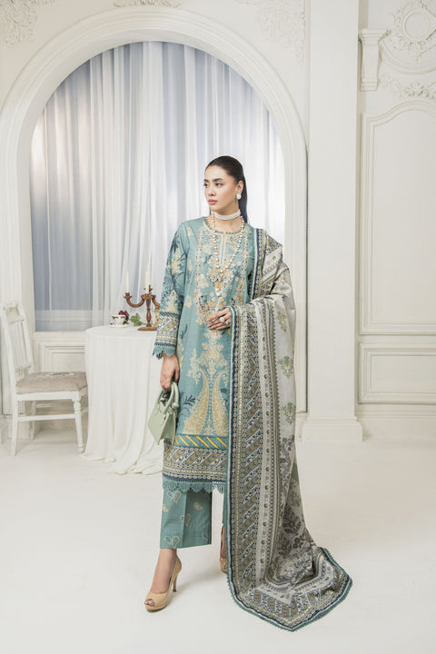 Ice Blue  Embroidered 3pc Khaddar Winter Suit SKK3