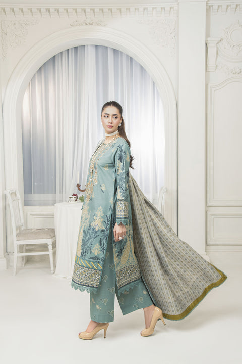 Ice Blue  Embroidered 3pc Khaddar Winter Suit SKK3