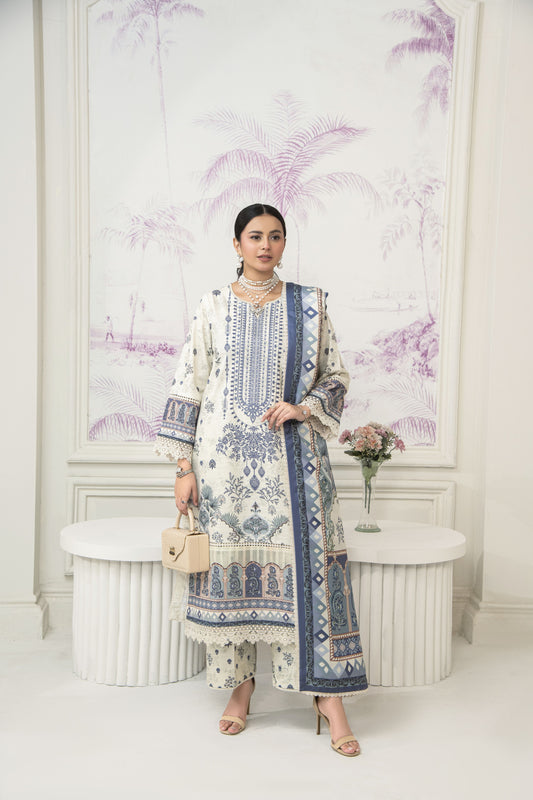 Off-White Embroidered 3pc Khaddar Winter Suit SKK4