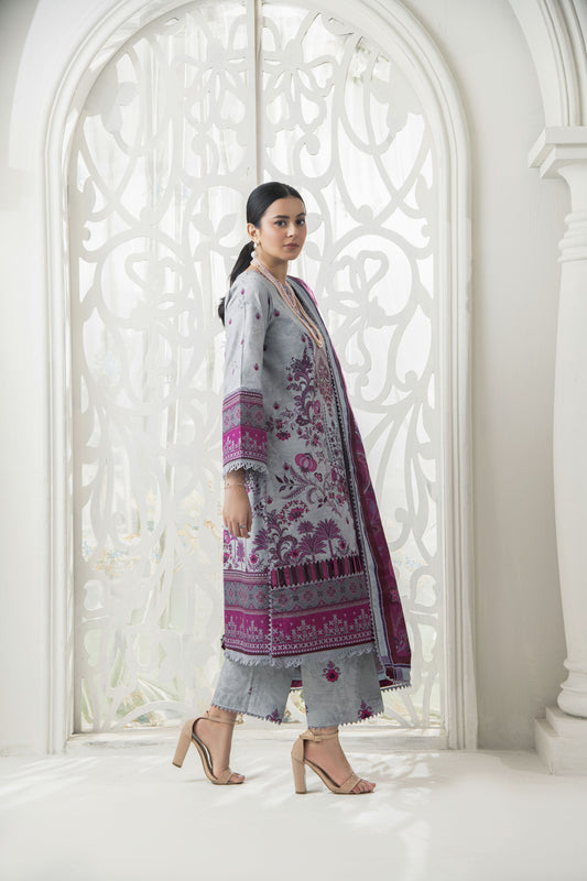 Purple Digital Printed Embroidered Khaddar Winter Suit SKK7