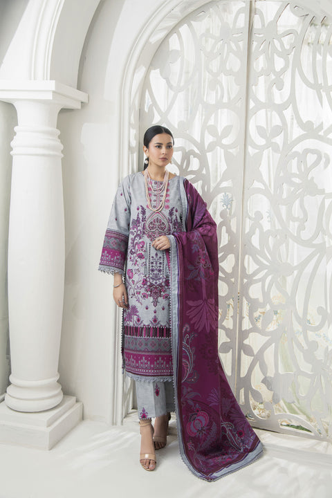 Purple Digital Printed Embroidered Khaddar Winter Suit SKK7