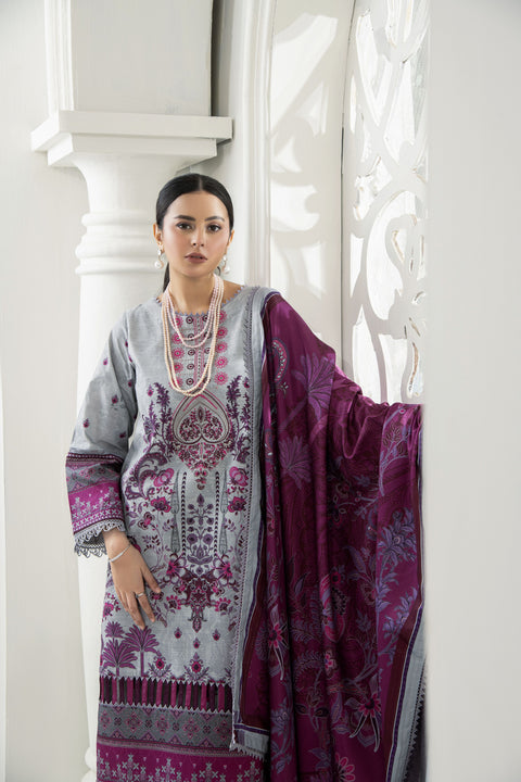 Purple Digital Printed Embroidered Khaddar Winter Suit SKK7