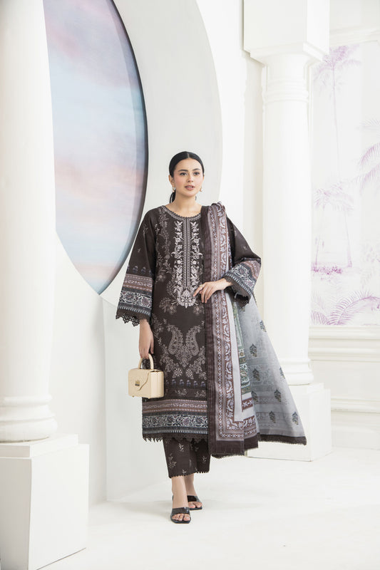 3pc Printed Embroidered Khaddar Winter Suit SKK9