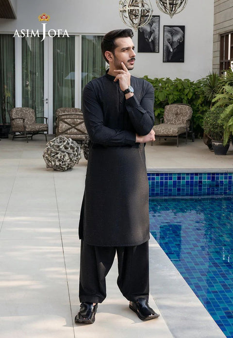 Asim Jofa Classic Slub Black Elegance – Men's Ensemble – AJMWP04