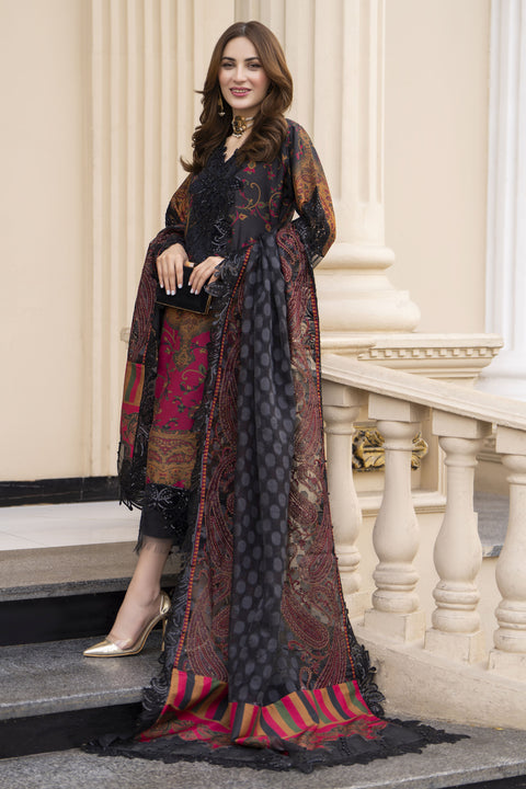 Arwah Embroidered Digital Printed Grip Dress with Velvet Accents SSA19