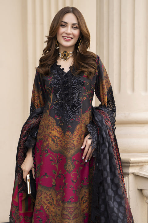 Arwah Embroidered Digital Printed Grip Dress with Velvet Accents SSA19