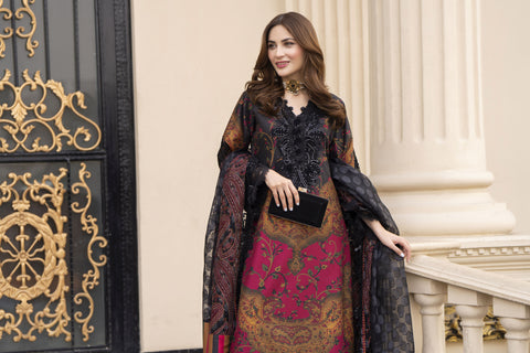 Arwah Embroidered Digital Printed Grip Dress with Velvet Accents SSA19