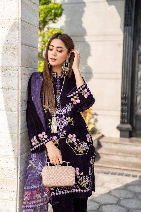 Vogue Vistas Velvet Embroidered Dress by Zaiwa ZB11