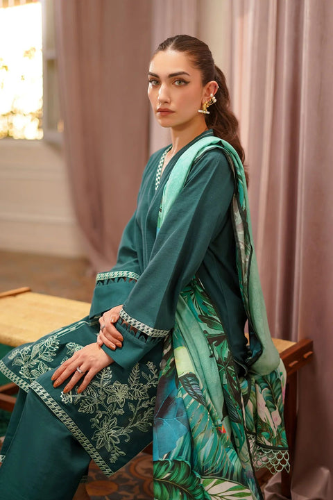 Emerald Envy 3pc Embroidered Khaddar Dress by Sahar SW24-3