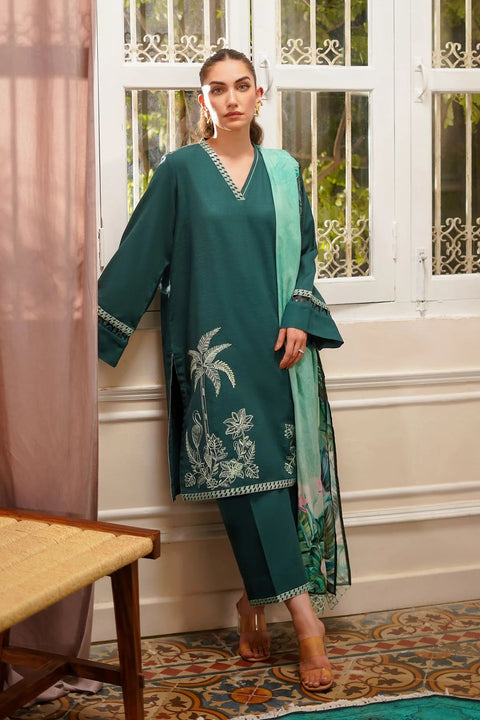 Emerald Envy 3pc Embroidered Khaddar Dress by Sahar SW24-3