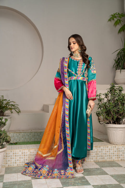 3pc Ready to Wear Silk Embroidered Dress C02