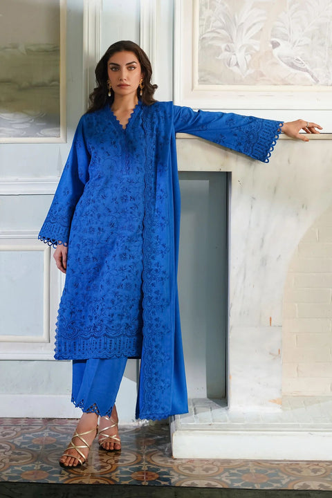 Heritage Blues 3pc Embroidered Khaddar Dress by Sahar SW24-6