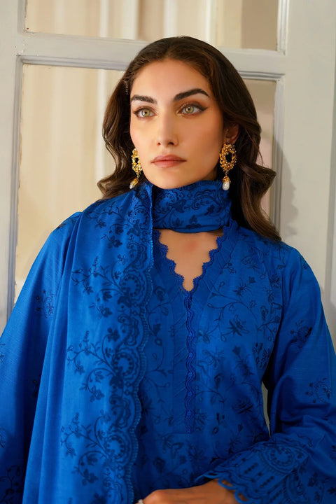 Heritage Blues 3pc Embroidered Khaddar Dress by Sahar SW24-6