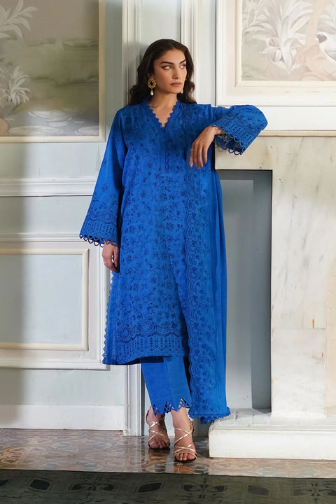 Heritage Blues 3pc Embroidered Khaddar Dress by Sahar SW24-6