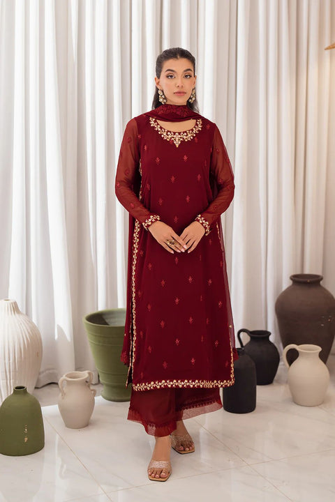 Wine Scarlet by Azure Chiffon Semi Formal AZC10