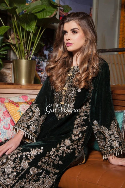 Jade Luxury Velvet Ready to Wear 2 Pcs Dress by Gulwarun