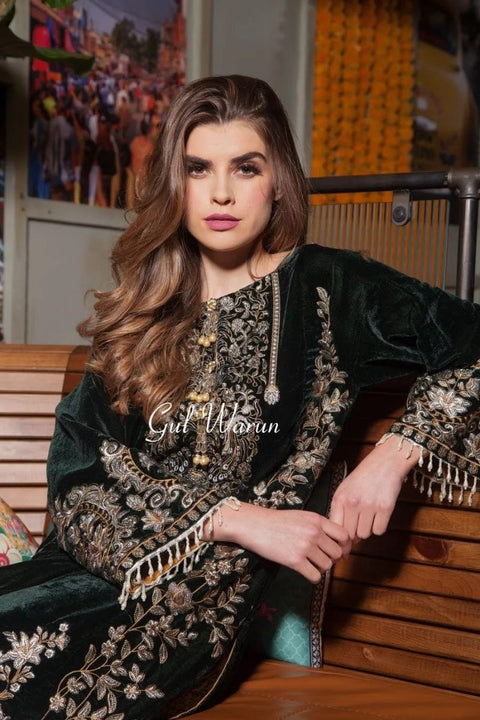 Jade Luxury Velvet Ready to Wear 2 Pcs Dress by Gulwarun