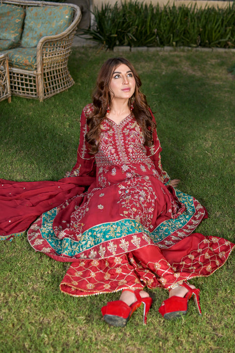 3pc Embroidered Chiffon Long Frock 07