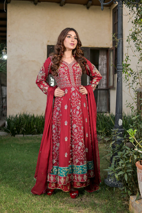 3pc Embroidered Chiffon Long Frock 07