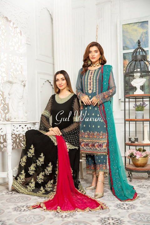 Gulwarun Formal Ready to Wear Chiffon Embroidered Dress 08