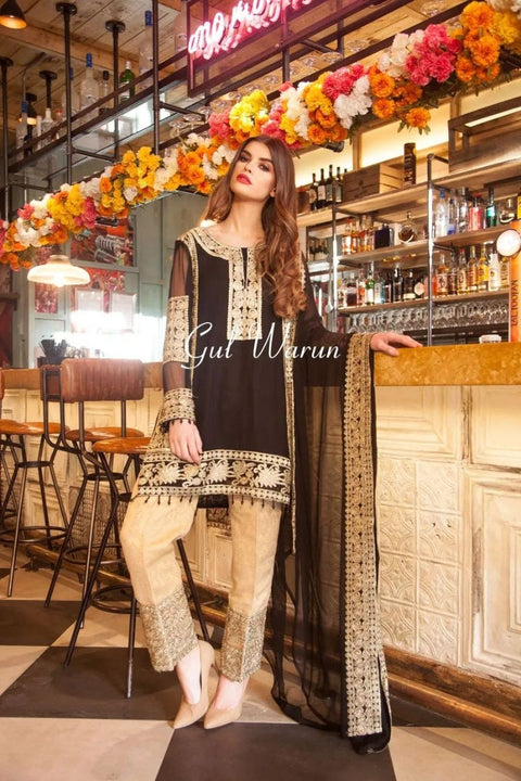 Black Prestige Luxury Chiffon Dress by Gulwarun