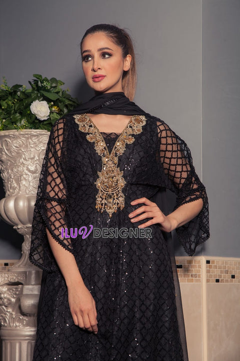 3 Piece ready to wear Embroidered long Dress by Sakeena Hasan