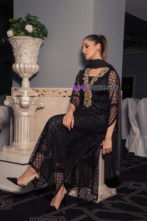 3 Piece ready to wear Embroidered long Dress by Sakeena Hasan