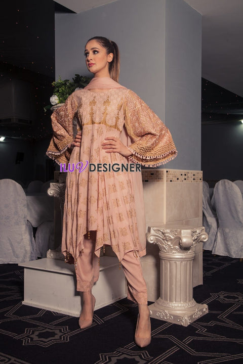 Ready to Wear Linen block printed Winter dress by Sakeena Hasan