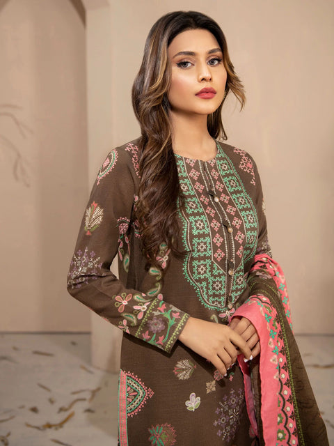 3pc Khaddar Winter Dress u2617-Brown