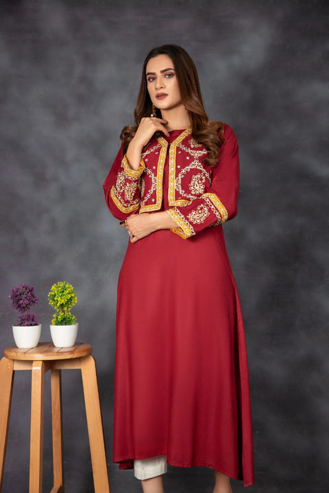 Ready to Wear Embroidered waist coat Dress by Zaiwa 03