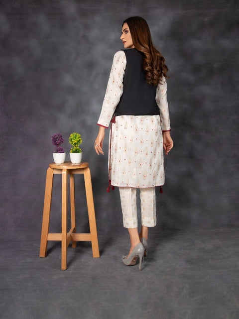 Ready to Wear Jacquard Embroidered Waist Coat 2 Pcs Dress by Zaiwa 07