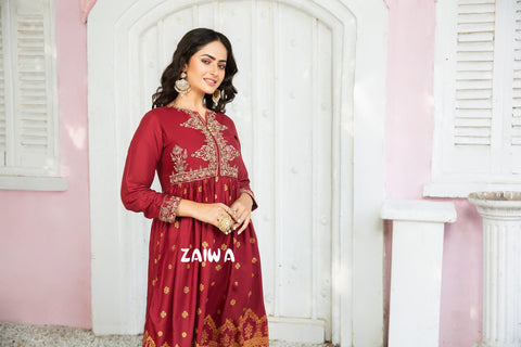 Ready to Wear Winter Embroidered Kurta by Zaiwa 01